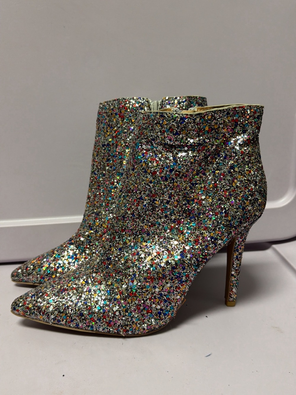 Women's Multicolor Glitter Pointed-Toe Stiletto Ankle Boots